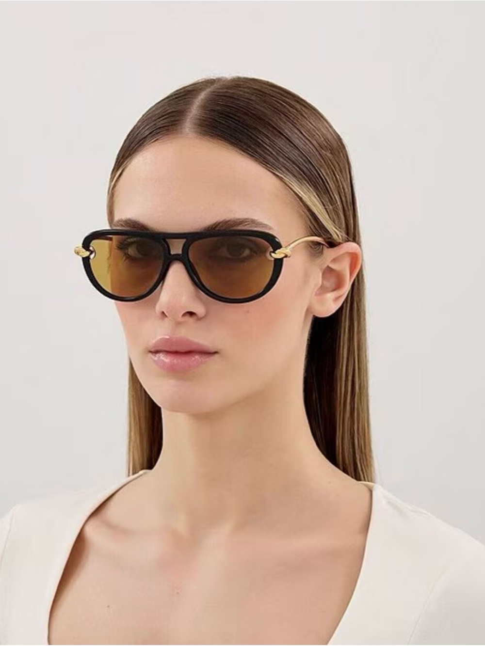 BOTTEGA VENETA STYLE Gold Aviator Sunglasses black yellow glasses KNOT rare